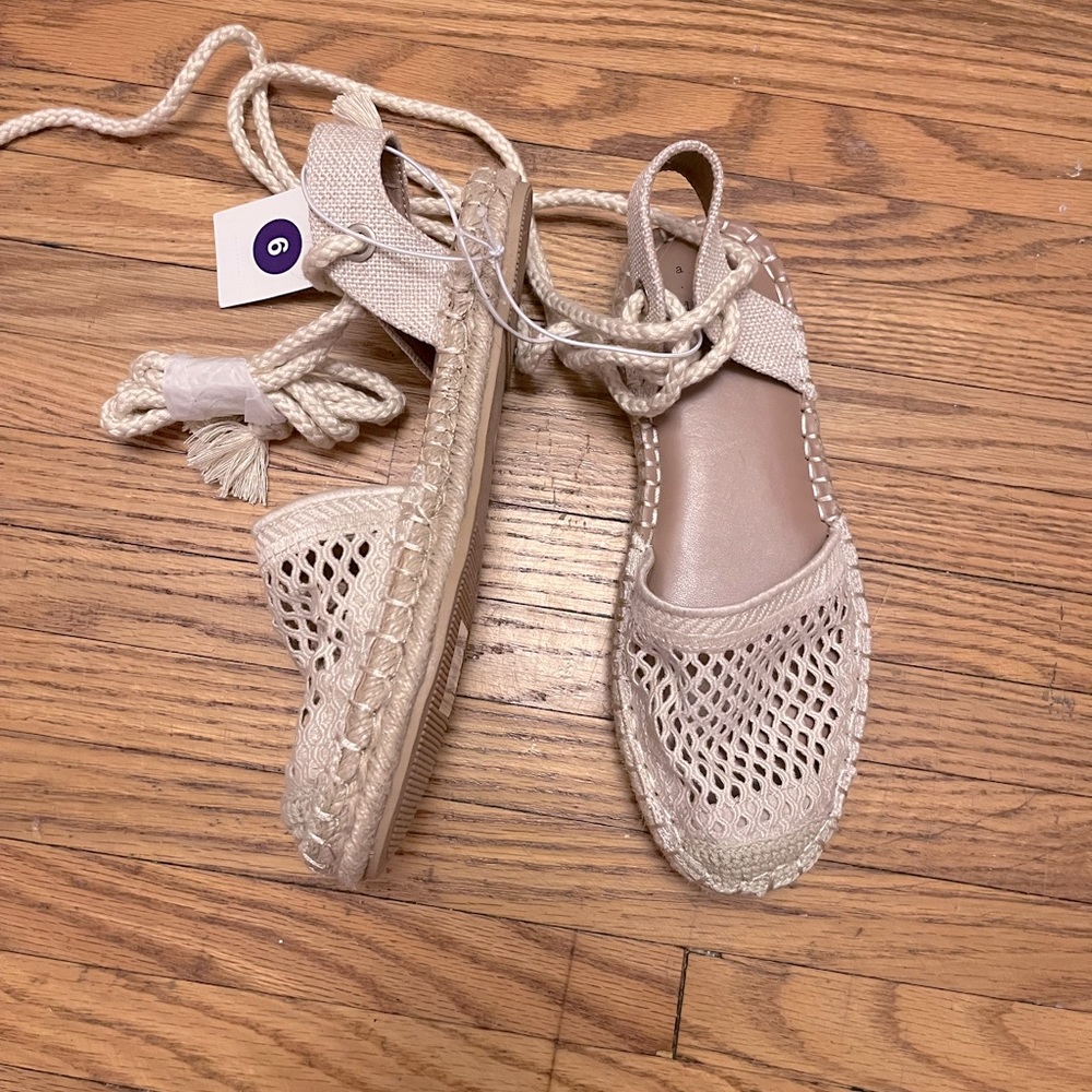 NWT A New Day Woven Rope Lace Up Espadrille Sandals